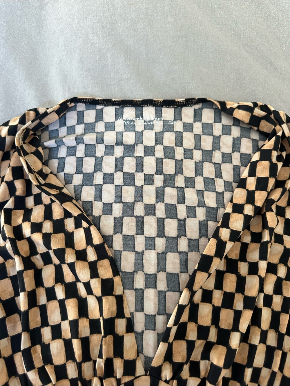 Abercrombie Checkerboard Long Sleeve Bodysuit in Black & Cream - Picture 2 of 4